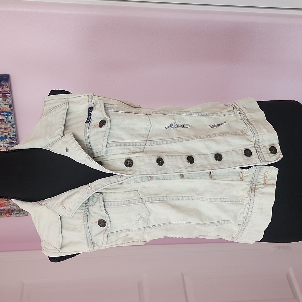 Just USA Distressed denim vest in light blue size S
